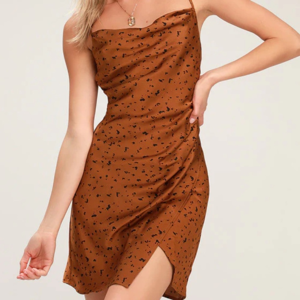 Cheetah Print Cowl Neck Satin Dress